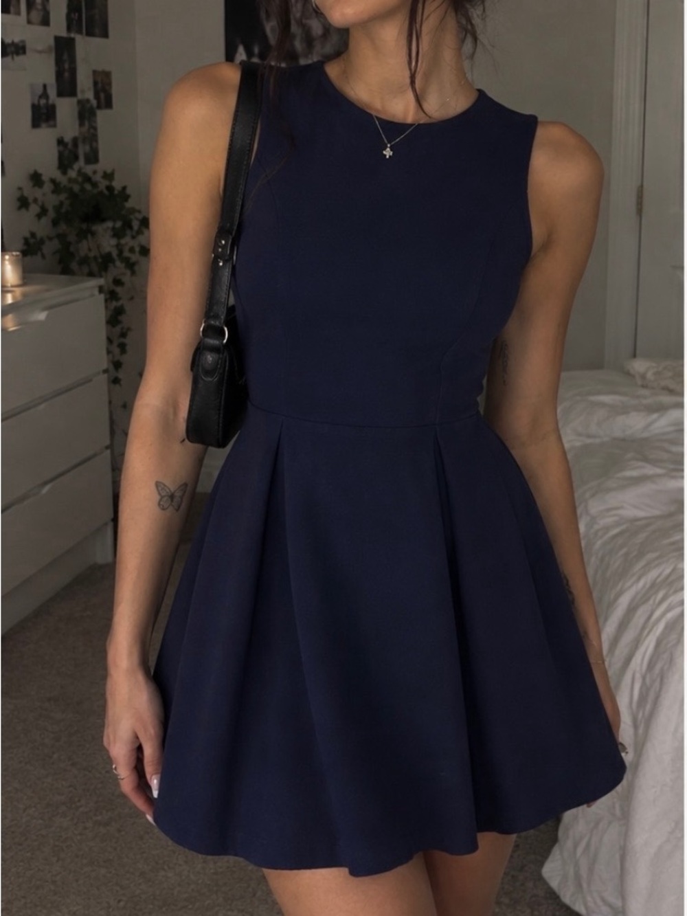Monteau Navy Sleeveless Fit & Flare Mini Dress